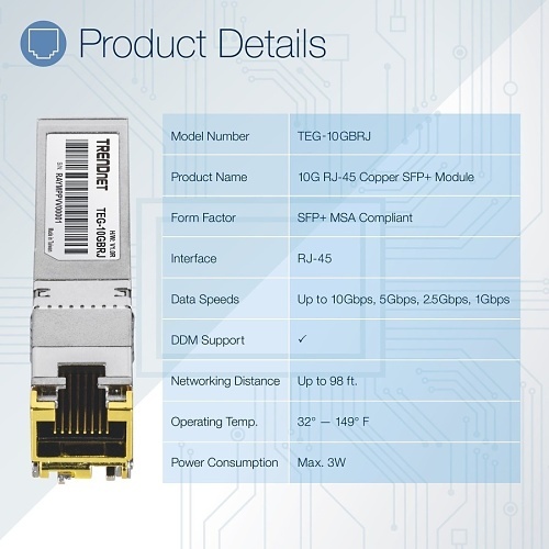 TRENDnet TEG-10GBRJ 10G RJ-45 Copper SFP+ Module