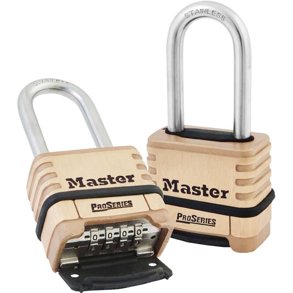 Master Lock 1175LHSS 2-1/4" (57mm) Wide ProSeries® Brass Resettable Combination Padlock with 2-1/16" (53mm) Round Shackle