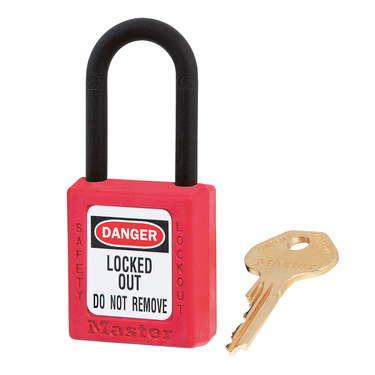 Master Lock 406MKRED Red Dielectric Zenex™ Thermoplastic Safety Padlock, 1-1/2" (38mm) Wide with 1-1/2" (38mm) Tall Nylon Shackle, Master Keyed