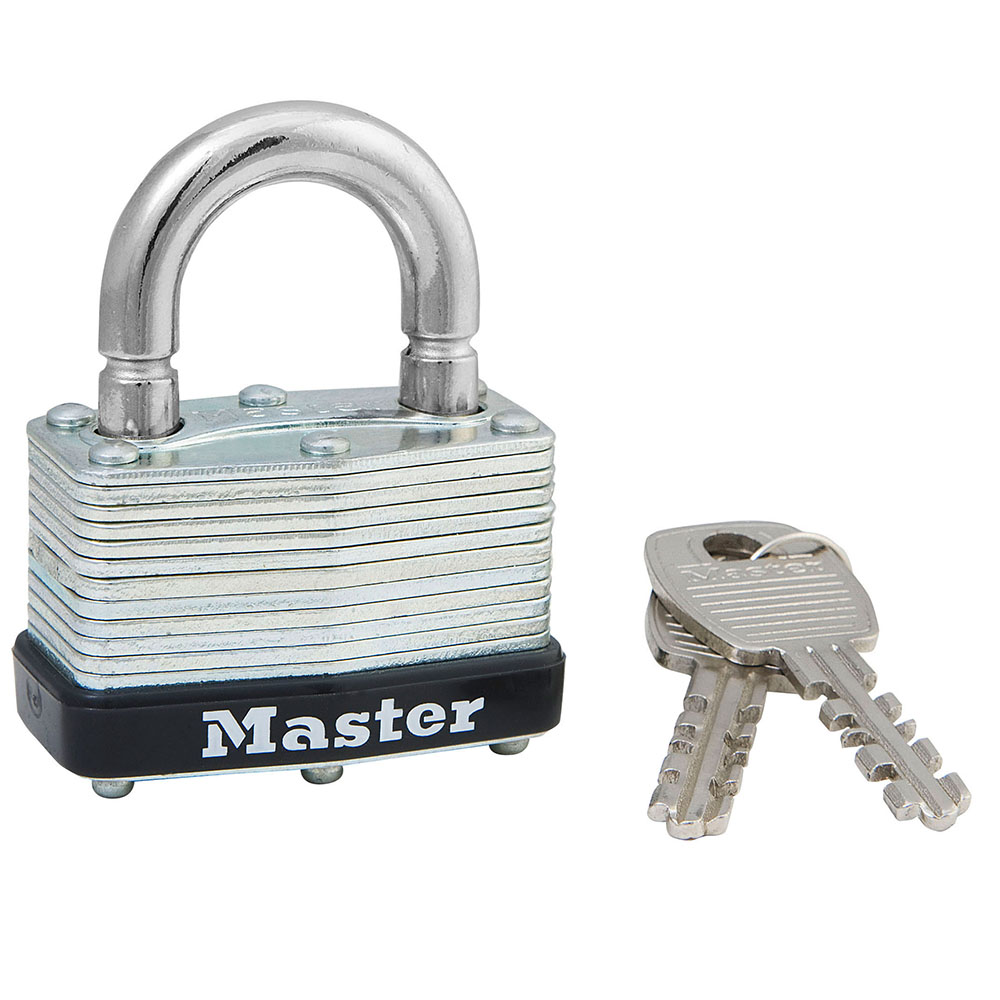 Master Lock 500KABRK 1-3/4" (44mm) Wide Laminated Steel Warded Padllock, Breakaway Shackle, Keyed Alike