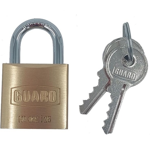 Guard 832 Brass Padlock 1"(25.1mm) Body ½"(12.6mm) Shackle Padlock Brass 1"