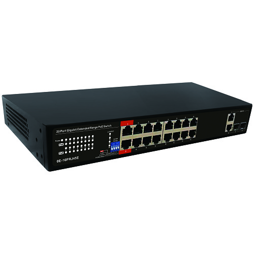 [0E-16PRJ45E] UltraTech 0E-16PRJ45E 20-Port Gigabit Extended Range PoE Switch, 16-Port PoE with 4-Port Uplink