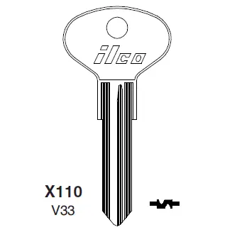 [X110 V33] Ilco X110 Volkswagon Key Blank V33  