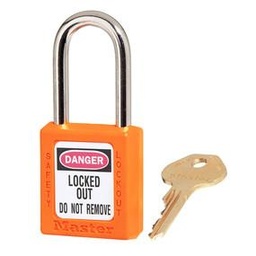 [410KAORJ] Master Lock 410KAORJ Orange Zenex™ thermoplastic safety padlock, 38mm wide with 38mm tall shackle, keyed alike