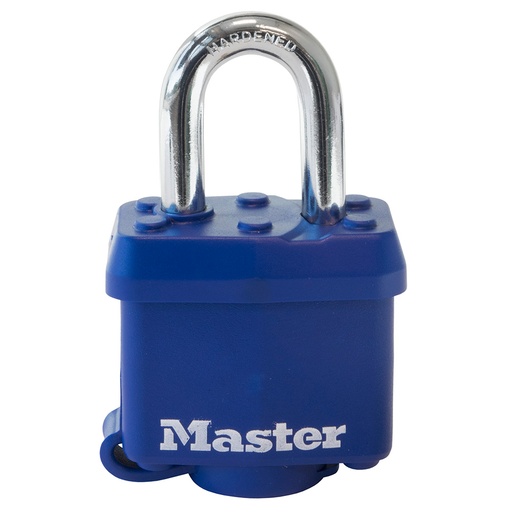 [312KA] Master Lock 312KA 1-9/16" (40mm) Wide Covered Laminated Steel Pin Tumbler Padlock, Blue, Keyed Alike