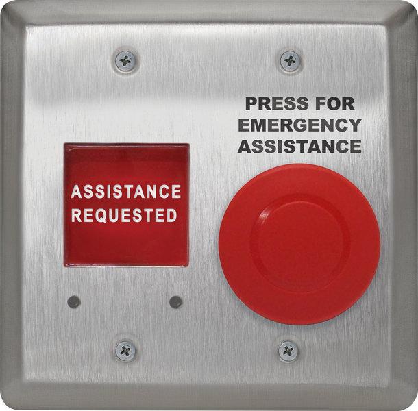 Camden Double gang, push/pull mushroom push button, red, 'Assistance Required', w/ LED annunciator and adjustable sounder, 'Assistance Requested' Add suffix 'F' to model number for French language
