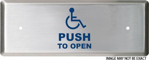 Camden Narrow Push Plate With Jamb Mount Horizontal 
'WHEELCHAIR' symbol and 'PUSH TO OPEN'