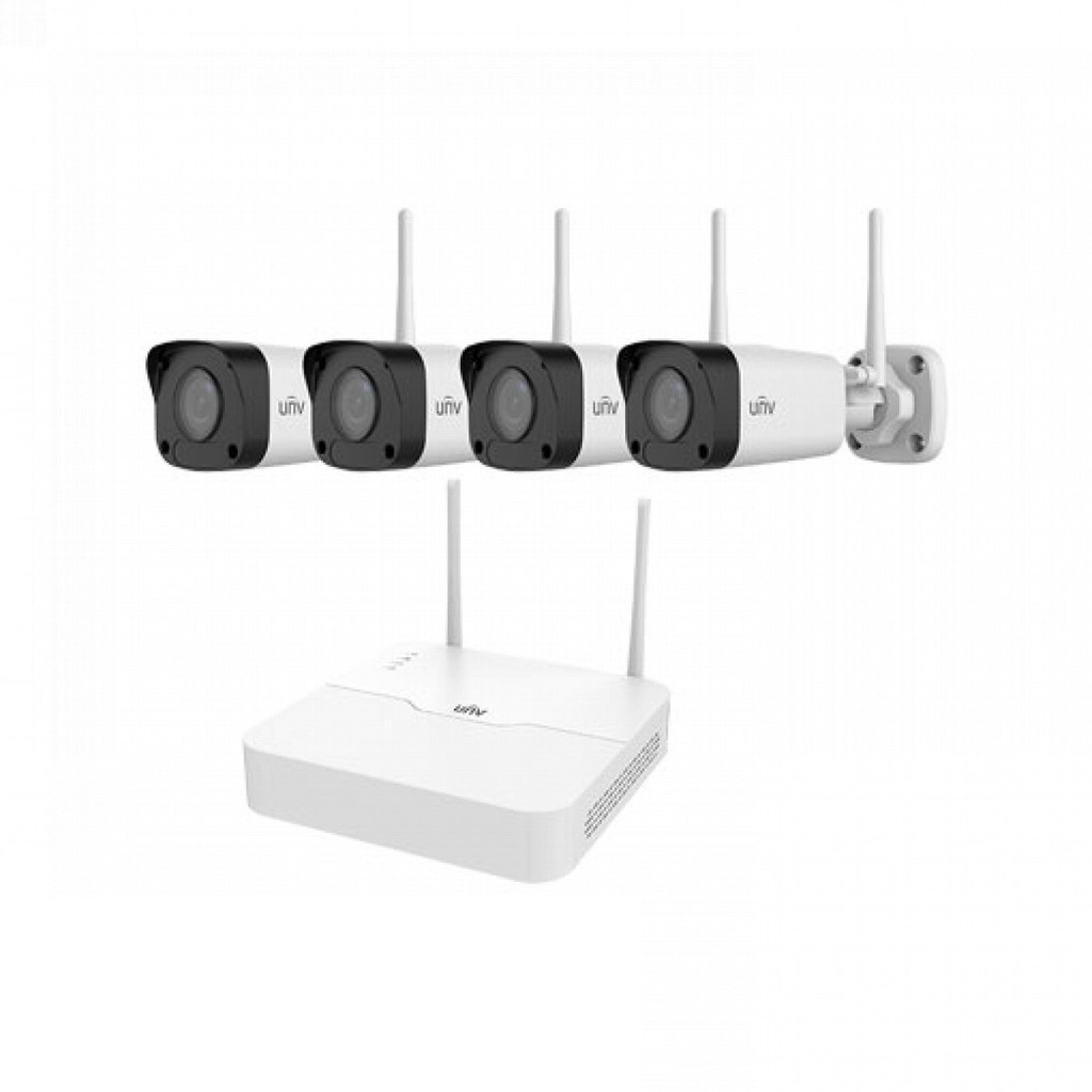 4-Ch NVR, H.265+,Four 4 MP Outdoor IR Bullet Cameras, 2.8mm. Wi-Fi,1 TB HDD