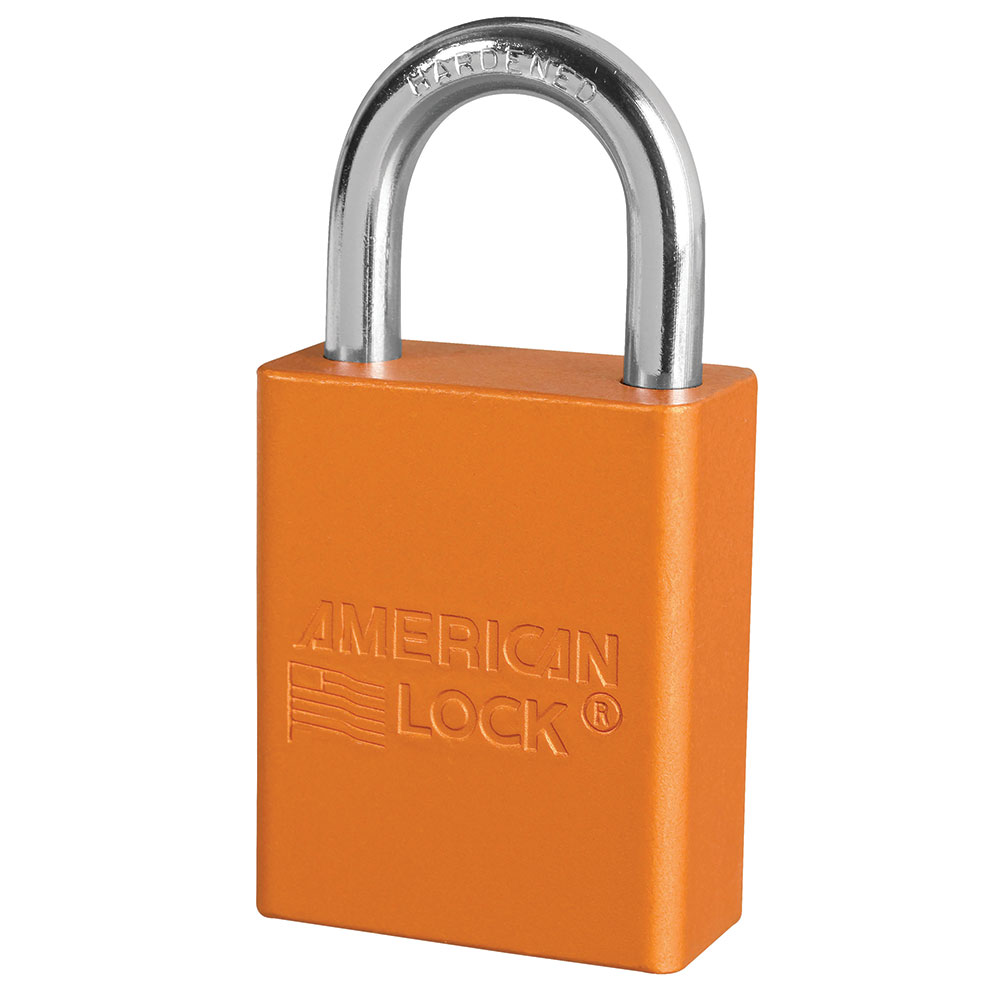 Orange Anodized Aluminum Safety Padlock, 1-1/2in (38mm) Wide with 1in (25mm) Tall Shackle
