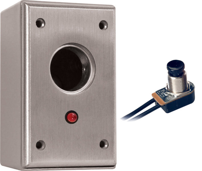 Camden CM-1010-7012 Cast Aluminum with Surface Box Surface Mount Key Switch, SPST Maintained Red 12V LED mounted on faceplate