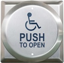 [CM-41/4] Camden 4" 4-1/2" Round Push Plate Switch w/ Square Back Plate 'WHEELCHAIR' symbol and 'PUSH TO OPEN'