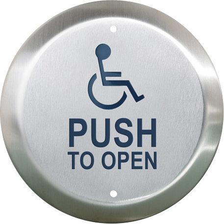 Camden Push Switch Handicap 6In Round Button With Handicap Logo And Push To Exit