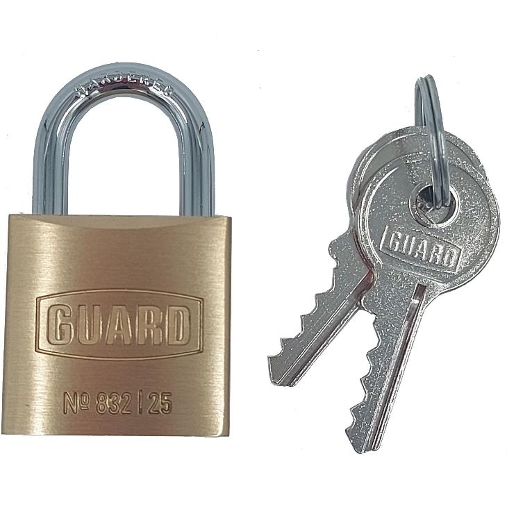 Guard 832 KA102 Brass Padlock 1"(25.1mm)Body ½"(12.6mm)Shackle Padlock Brass 1"