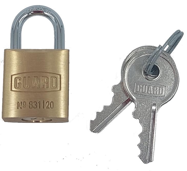 Guard 831 Keyed Different Brass Padlock ¾"(19.4mm)Body ⅜"(9.6mm)Shackle