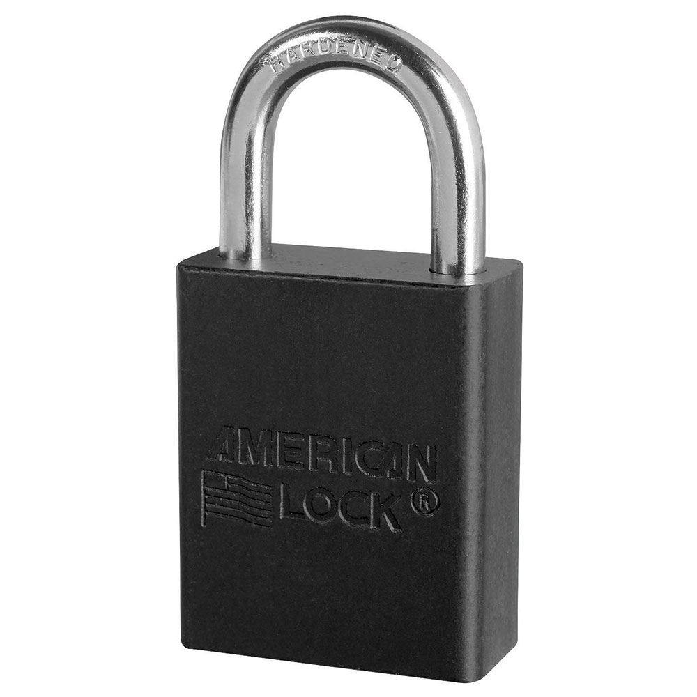 Black Anodized Aluminum Safety Padlock, 1-1/2in (38mm) Wide with 1in (25mm) Tall Shackle