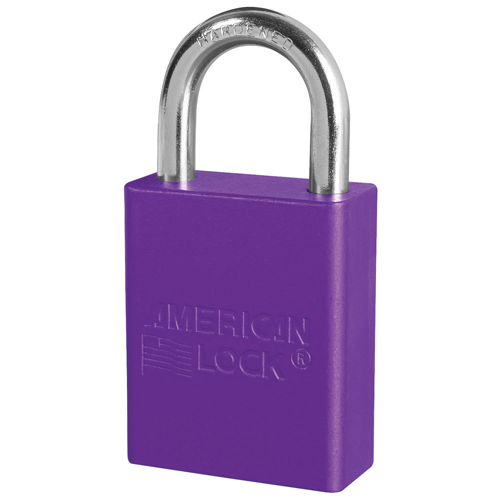 Purple Anodized Aluminum Safety Padlock, 1-1/2in (38mm) Wide with 1in (25mm) Tall Shackle