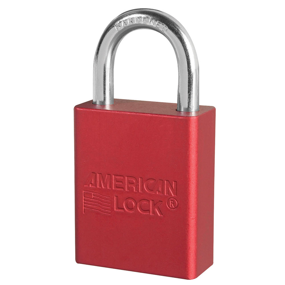 Red Anodized Aluminum Safety Padlock, 1-1/2in (38mm) Wide with 1in (25mm) Tall Shackle