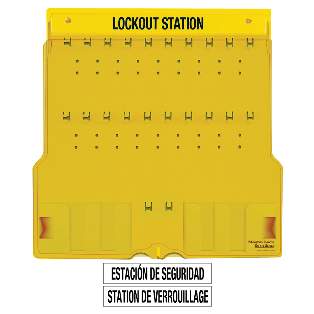 Master Lock 1484B 20-Lock Covered Station with Trilingual Labels, Unfilled.