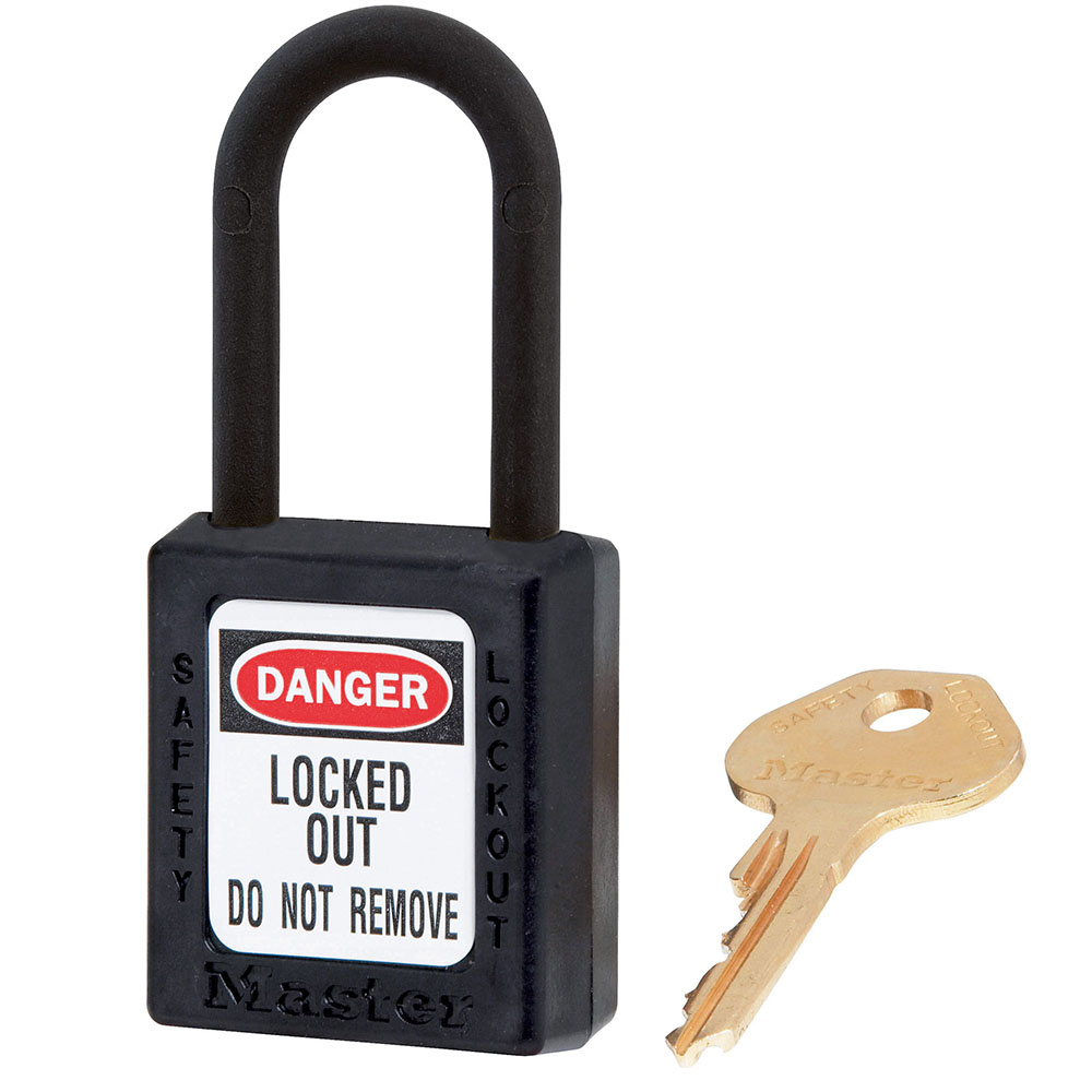 Master Lock 406MKBLK Black Dielectric Zenex™ Thermoplastic Safety Padlock, 1-1/2" (38mm) Wide with 1-1/2" (38mm) Tall Nylon Shackle, Master Keyed