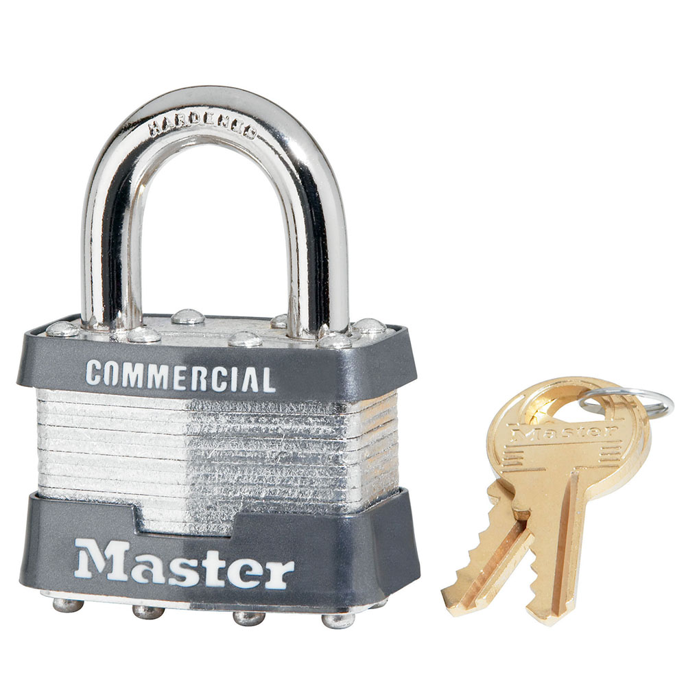 Master Lock 21KZW1 1-3/4" (44mm) Wide Laminated Steel Rekeyable Pin Tumbler Padlock, (Zero Bitted) w/ W1 Keyway 