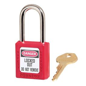 Master Lock 410KARED Red Zenex™ thermoplastic safety padlock, 38mm wide with 38mm tall shackle, keyed alike