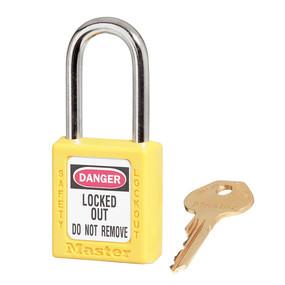 Master Lock 410KAYLW Yellow Zenex™ thermoplastic safety padlock, 38mm wide with 38mm tall shackle, keyed alike
