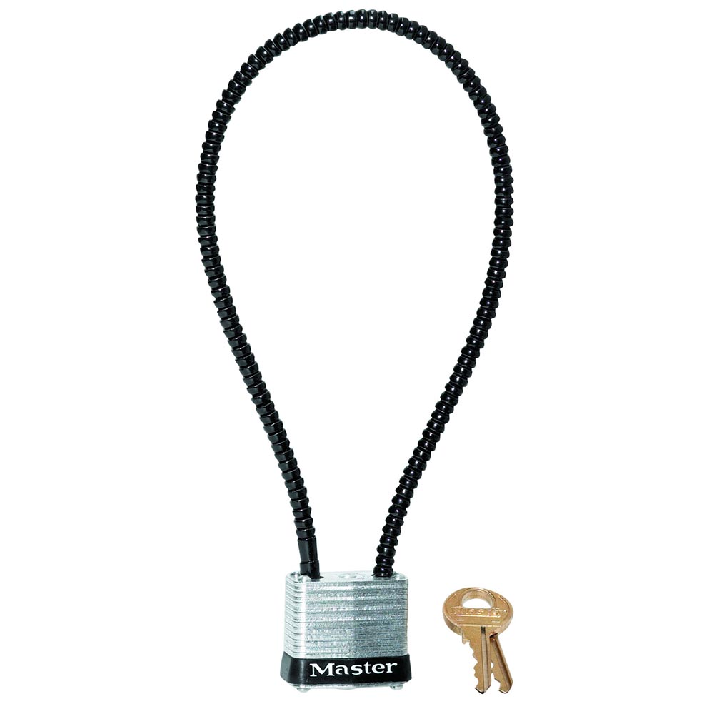 Master Lock 107KADSPT 14" (35cm) Long x .22" (5.6mm) Diameter Braided Steel Cable Gun Lock with 1-1/8" (29 mm) Wide Laminated Steel Padlock; Keyed Alike w/ P105 Keyway