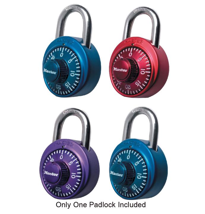 Master Lock 1-7/8" (48mm) Wide Combination Dial Padlock with Aluminum Cover; Assorted Colors
