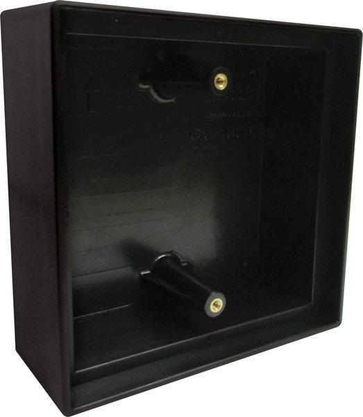 Camden Surface Box, Standard Depth, provision for wireless. Double wall, black polymer (ABS). Flame/Impact resistant, 4-1/2"W x 4-1/2"H x 2"D.