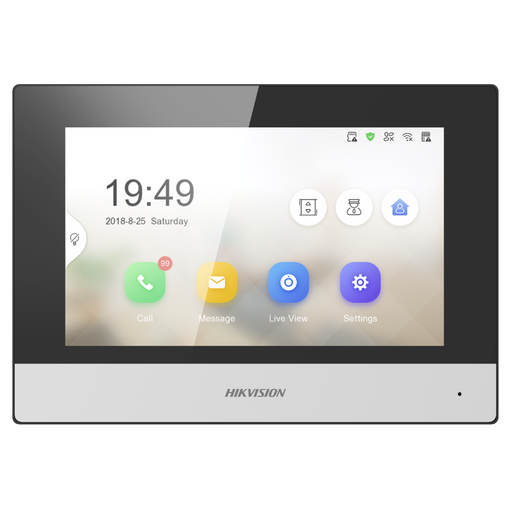 [DS-KH6320-WTE1] HikVision 7" TFT Touchscreen Indoor Station/1024×600 Resolution/Standard PoE/12VDC/Up to 32GB MicroSD Card Supported/Wi-Fi 802.11b/g/n/8-ch alarm inputs/2-ch alarm outputs