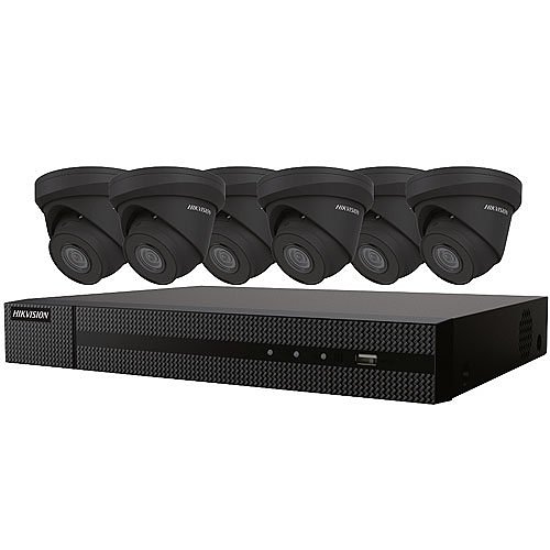 [EKI-K82T46B] HikVision Kit, Six 4MP Outdoor Black Turret Cameras with 2.8mm lens and 8ch 4K NVR with PoE, up to 8MP recording, H.265+ compression, 2TB HDD
