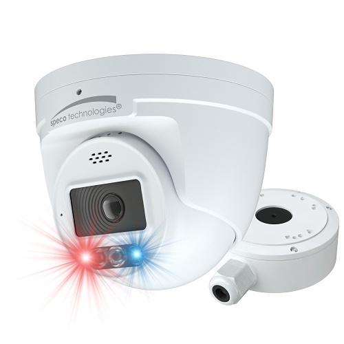 [O4TDD2] Speco O4TDD2 4MP IP Turret Camera with AI, Audio and Visual Deterrent, 2.8mm Fixed Lens, NDAA, White