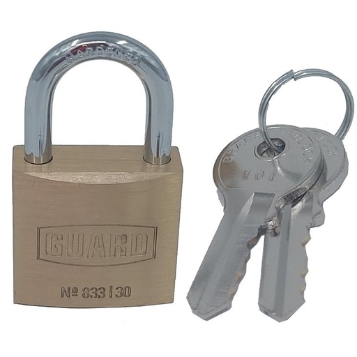 [833KA302] Guard 833 KA302 Brass Padlock 1-¼" (30MM) BODY 3/4"SHACKLE